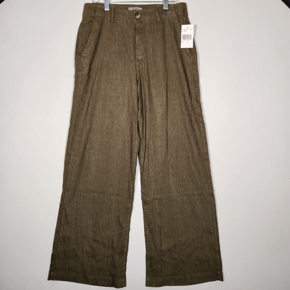NWT kut from the kloth Wide Leg Linen Blend Pant Olive Green Size 6